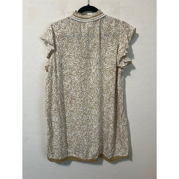 Goa Beachwear by Japna Sz XL Mini Dress Bathing Suit Coverup Tan White Fringe - Picture 5 of 7